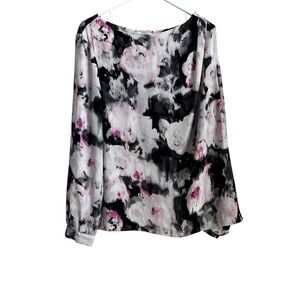 Liz‎ Claiborne Floral Print Long Sleeve Blouse Top Womens XL Pink Black